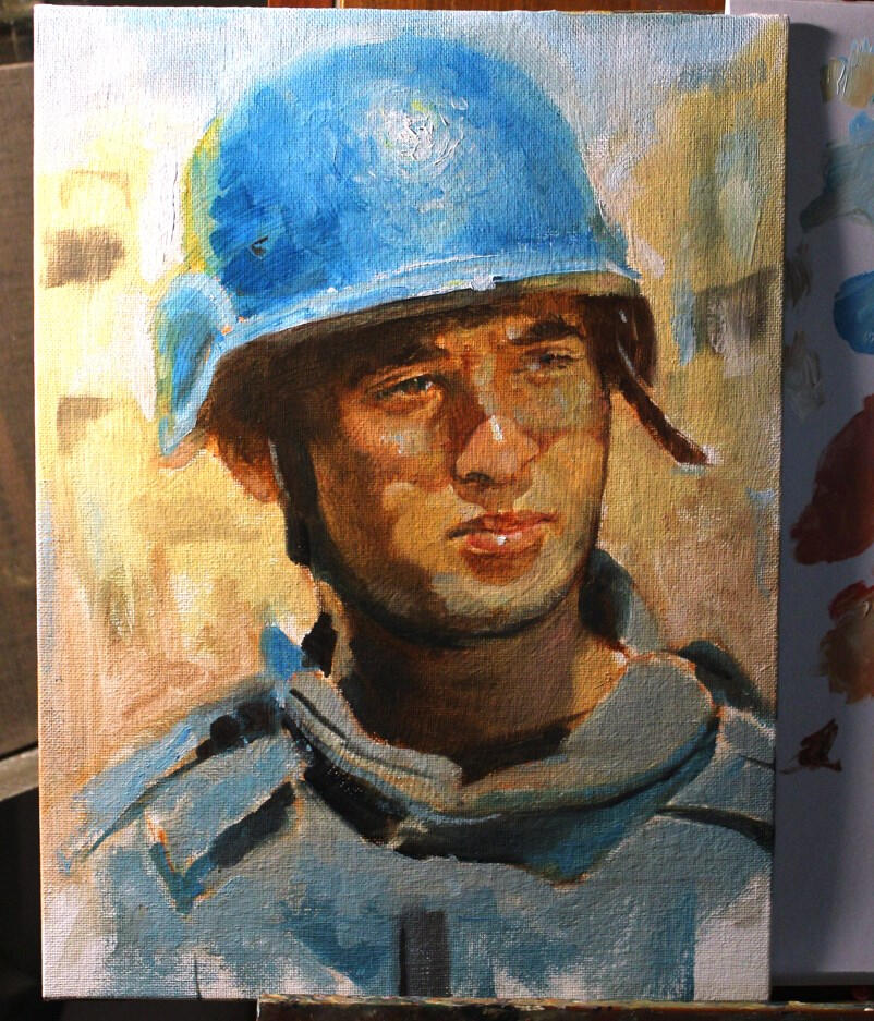 Portrait of Hossam Shabat, the legendary Journalist from Gaza who was killed by israel at the age of 23. The link sends you to his little brother's fundraiser. Firas is 17 and his family needs your support today.